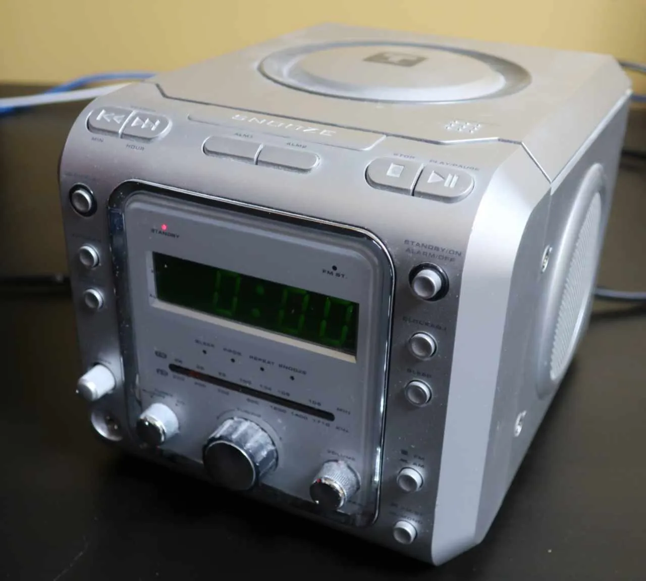 My old alarm clock/CD player. This was the worst alarm clock I ever had.